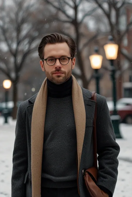 1. Classic Charcoal Overcoat with Turtleneck Sweater
