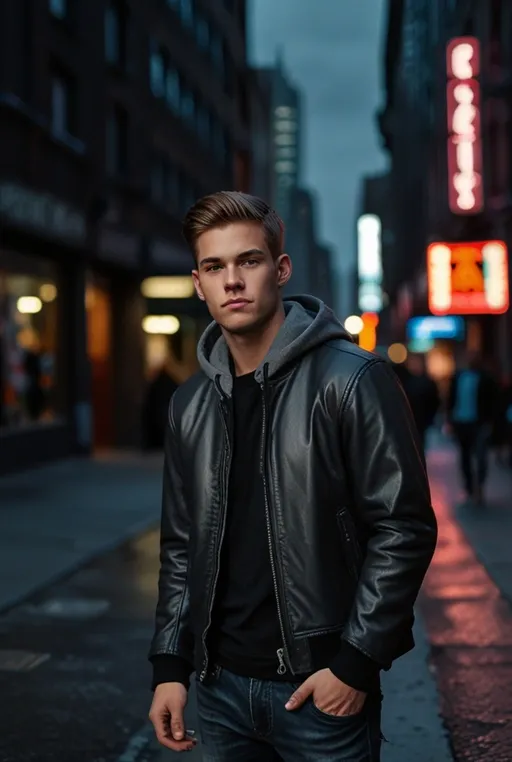 1. Classic Grey Hoodie with Black Leather Jacket