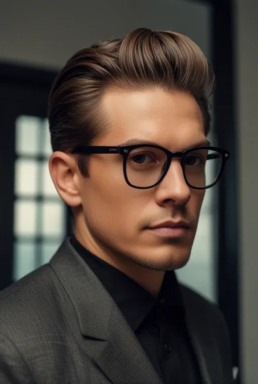 10. Medium Length Slicked Back Hair with Black Glasses