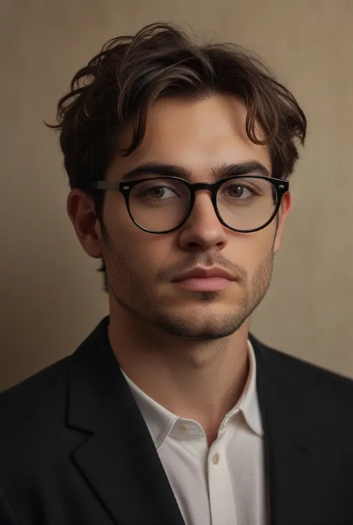 11. Messy Medium Length Cut with Round Black Glasses