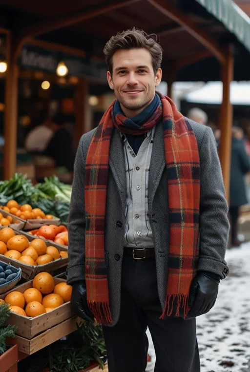 13. Plaid Coat with Wool Scarf
