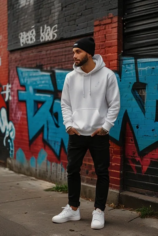 13. White Hoodie with Black Jeans
