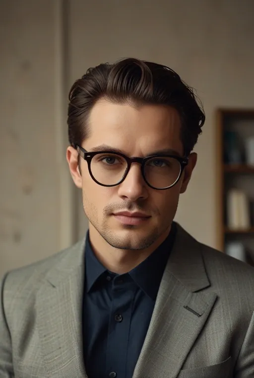 14. Classic Medium Length Slick Hairstyle with Glasses