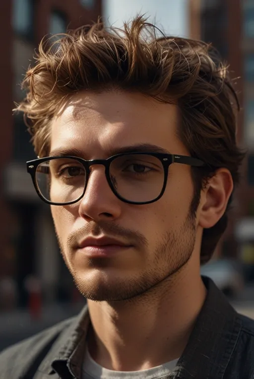 15. Messy Top with Medium Length Hair and Square Glasses