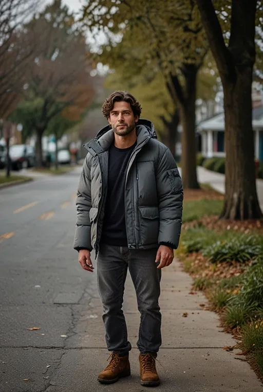 16. Down Jacket with Grey Jeans