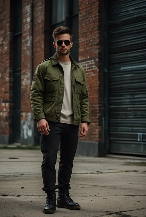 17. Military Jacket with Dark Chinos