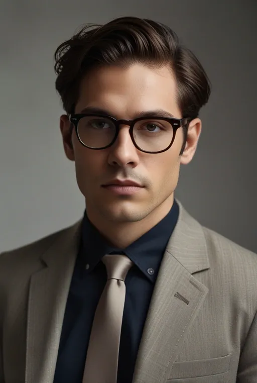 19. Classic Side-Parted Medium Length with Modern Glasses