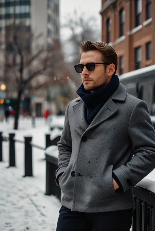 2. Navy Peacoat with Gray Turtleneck