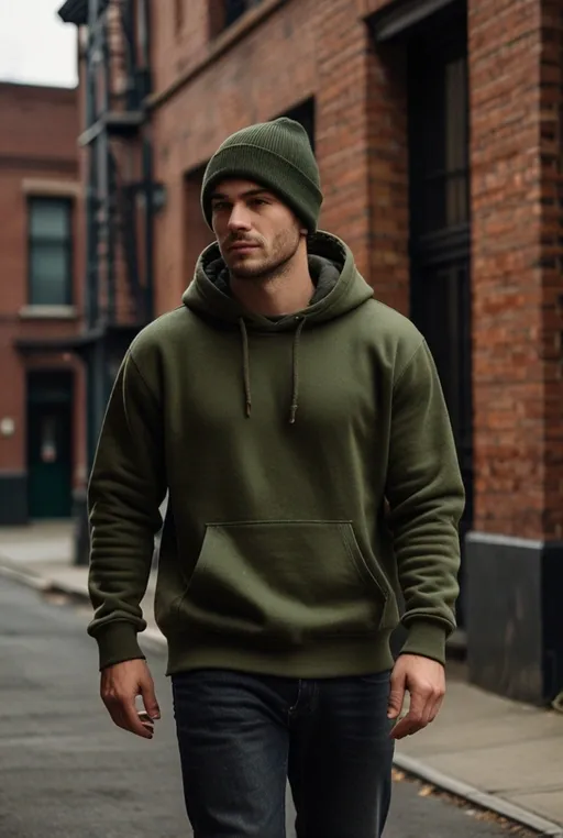 2. Olive Green Hoodie with Slim-Fit Jeans