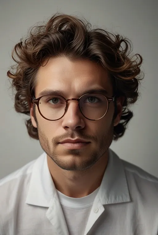 2. Wavy Medium Length Hairstyle With Thick Glasses