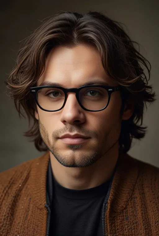 20. Layered Medium Length Cut with Black Framed Glasses