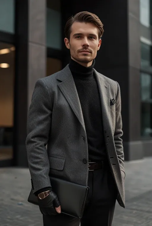 21. Grey Wool Blazer with Turtleneck