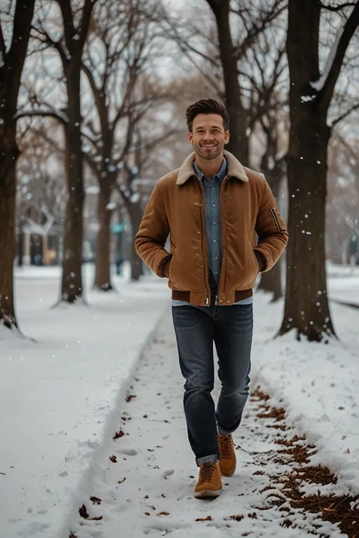 24. Fur-Lined Bomber Jacket with Denim Jeans
