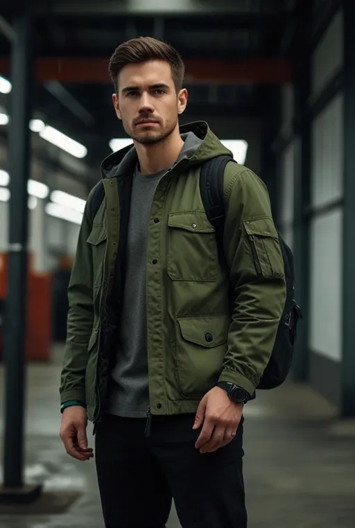 24. Green Utility Jacket with Black Pants