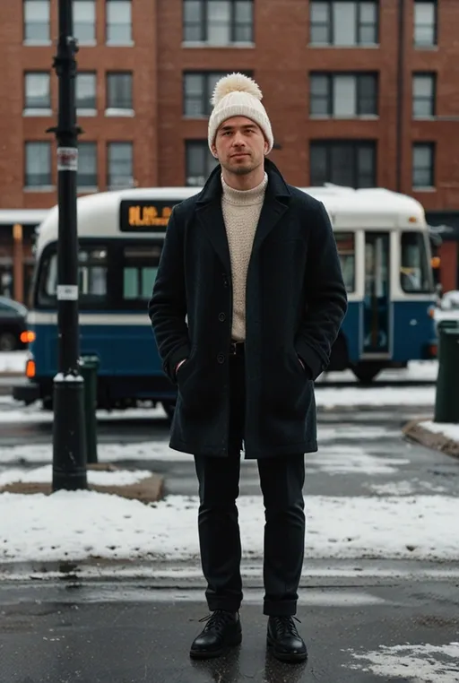 24. Longline Coat with Knit Beanie