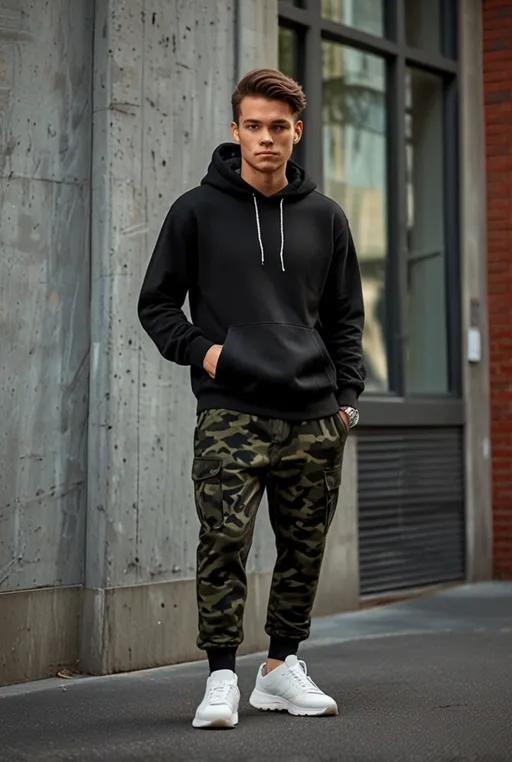 4. Black Hoodie with Camo Print Pants