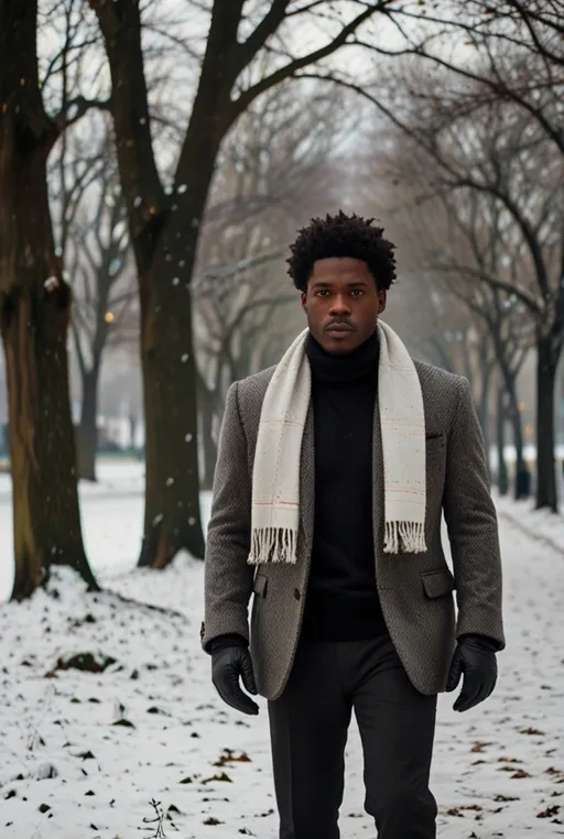 4. Grey Tweed Blazer with Wool Scarf