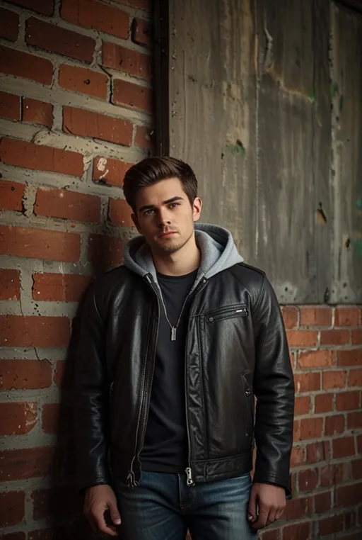 6. Grey Hoodie Under Leather Jacket