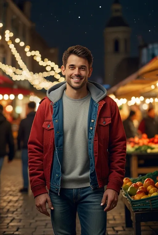 6. Red Hoodie with Denim Jacket