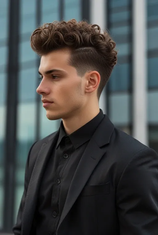 7. Curly Pompadour with Fade