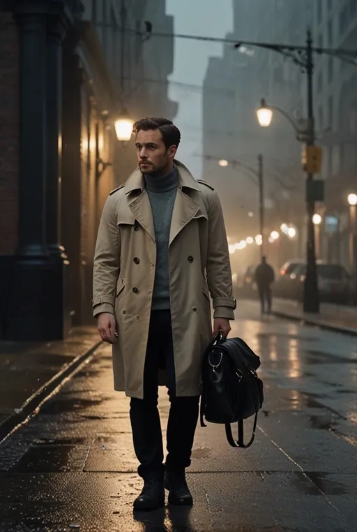8. Beige Trench Coat with Black Boots