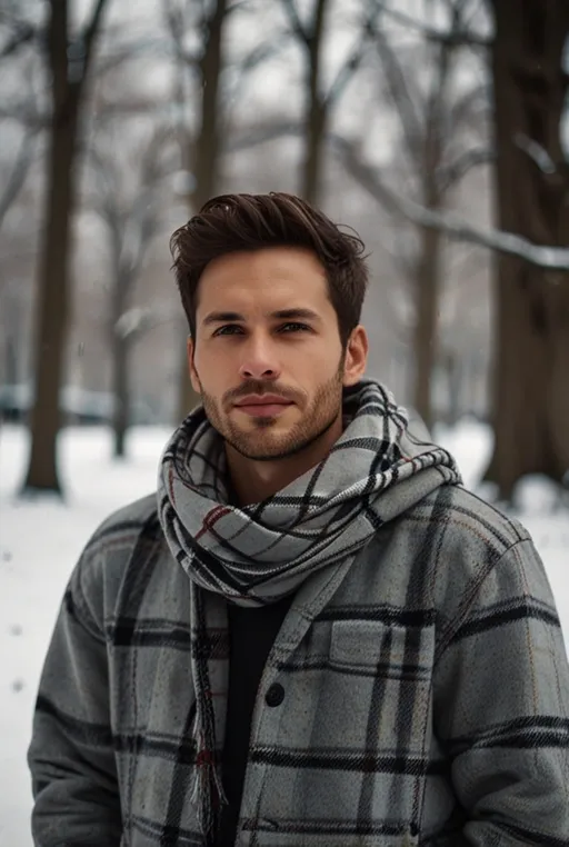 8. Light Grey Hoodie with Tartan Scarf
