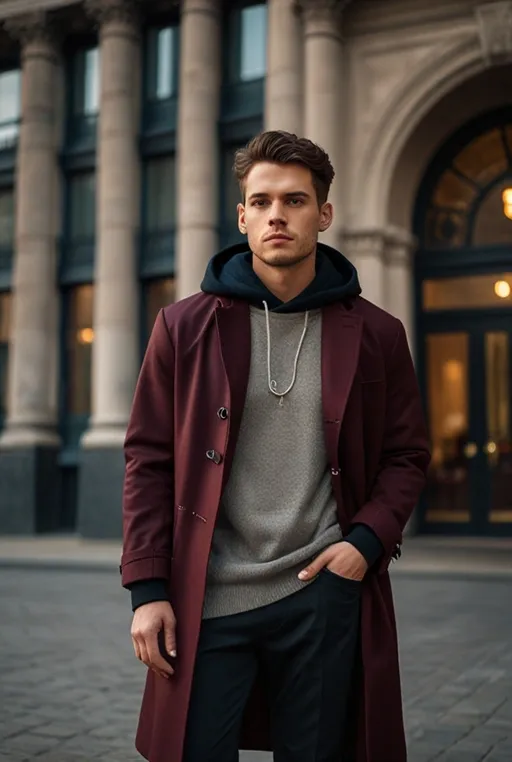 9. Burgundy Hoodie with Overcoat