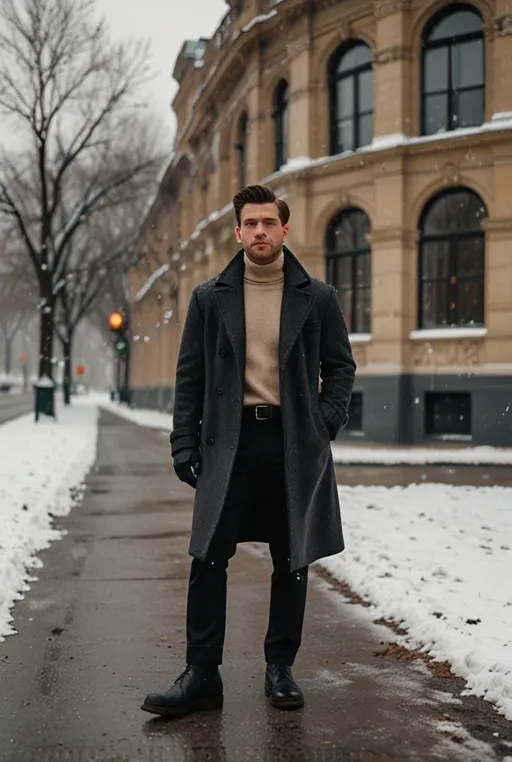 9. Longline Coat with Turtleneck and Boots