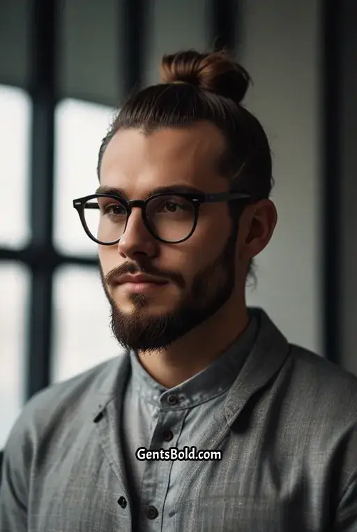 1. Modern Man Bun with Round Glasses