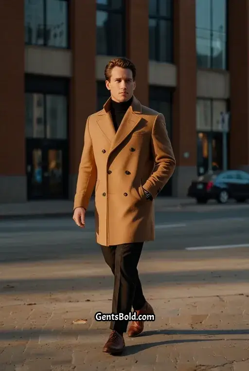 1. Sleek Black Turtleneck with a Camel Coat