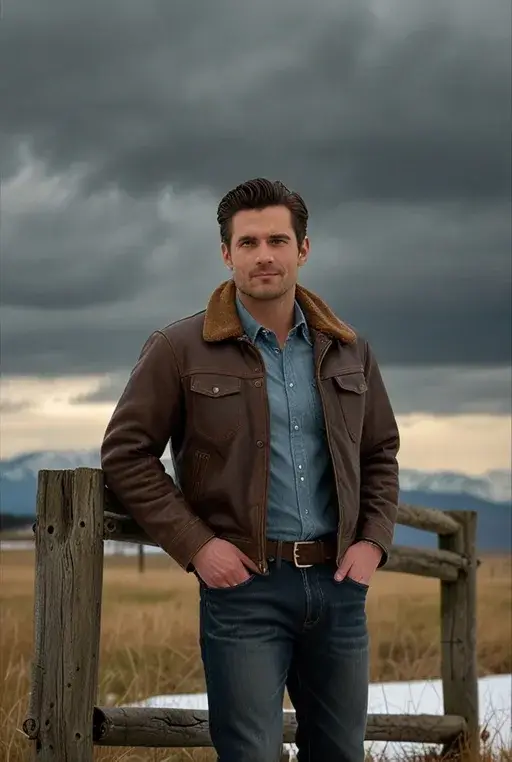 11. Textured Leather Jacket with Denim Shirt
