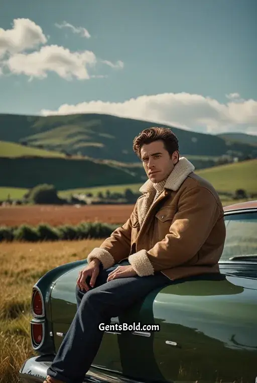 13. Cream Turtleneck with a Shearling Jacket