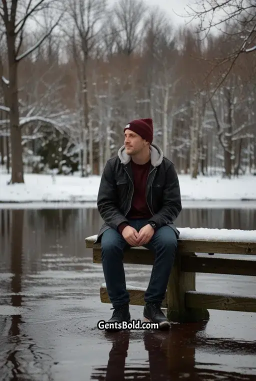 13. Hooded Leather Jacket with Beanie