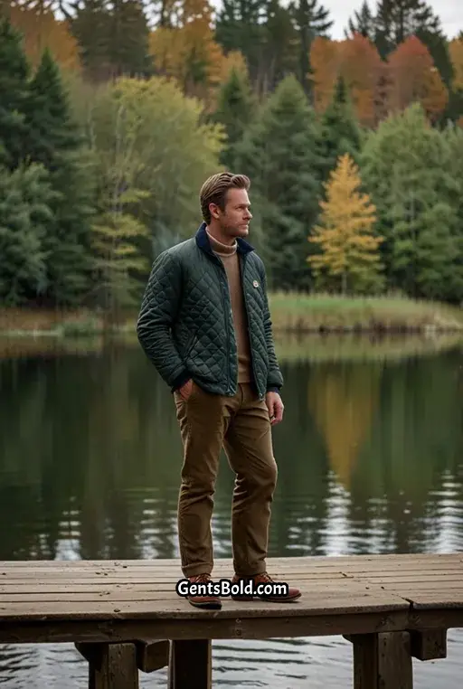 14. Navy Turtleneck with a Quilted Jacket
