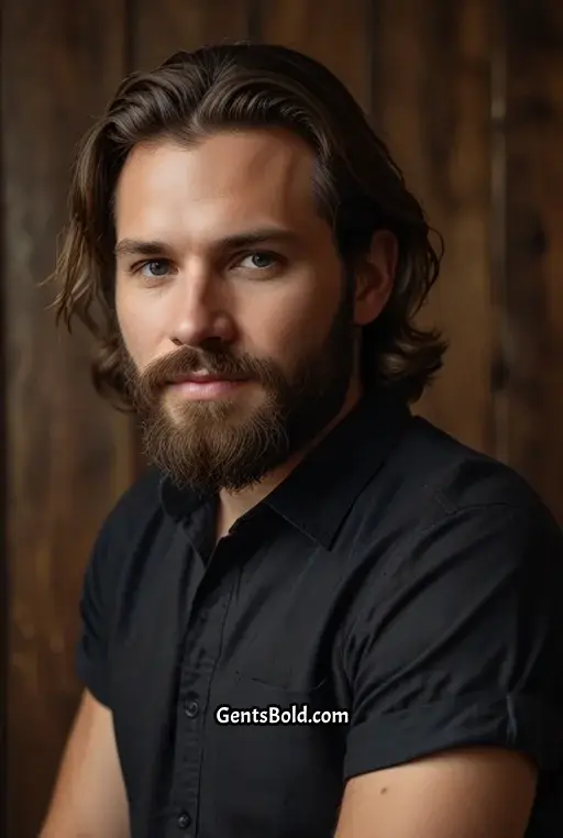 14. Wavy Shoulder Length Cut with Beard