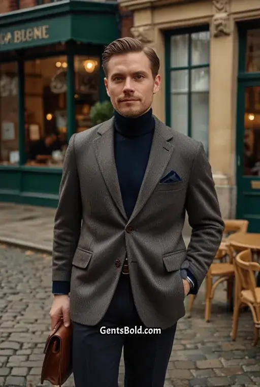 15. Brown Turtleneck with a Wool Blazer