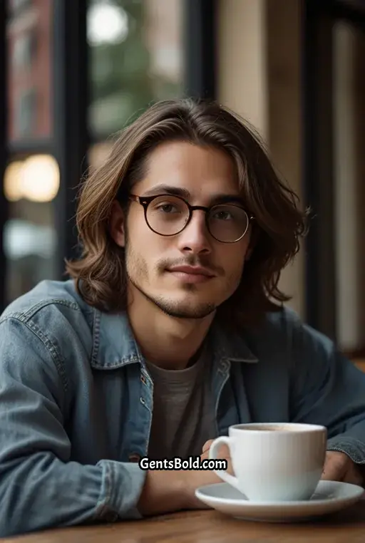 15. Casual Long Hairstyle with Round Frames