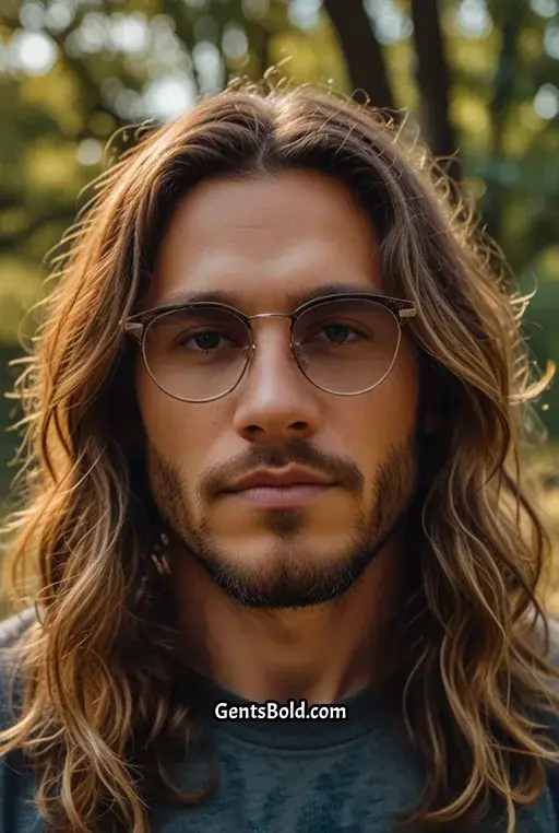 16. Boho Inspired Long Hair with Wireframe Glasses