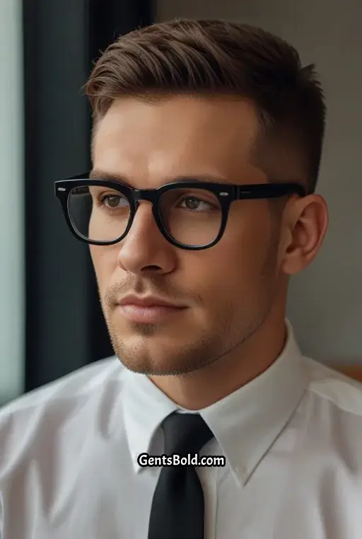 16. Crew Cut With Matte Black Glasses