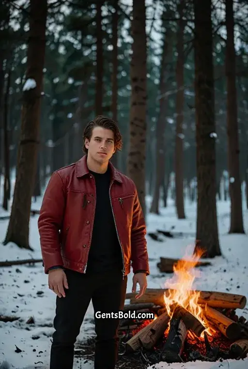 17. Red Leather Jacket with Black Jeans