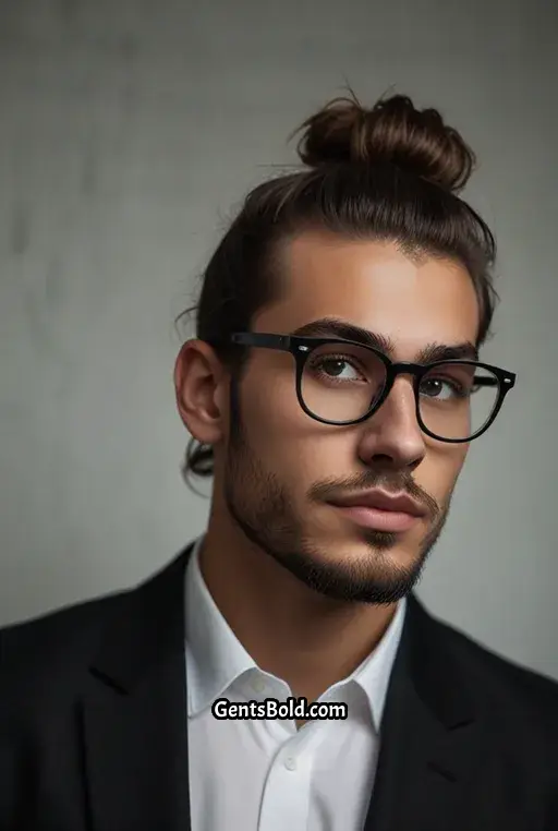 18. Man Bun With Thin Black Wire Frames