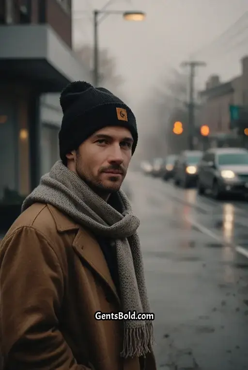 19. Chilly Morning Look with Carhartt Beanie and Wool Scarf