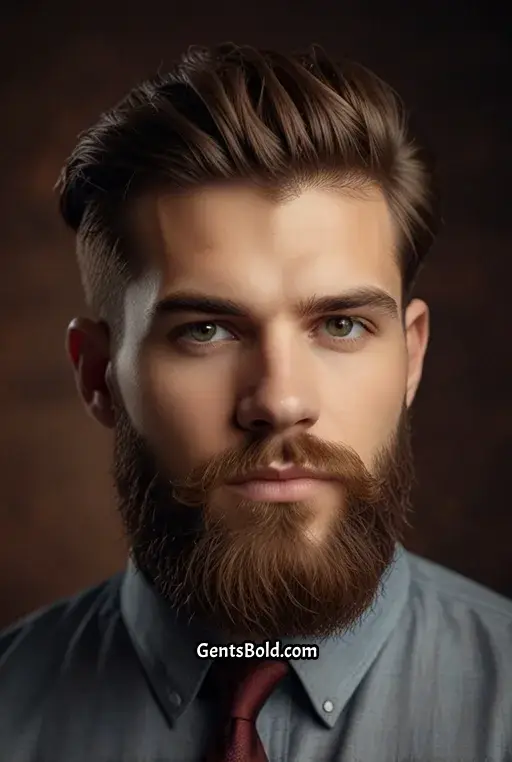 19. Mid Fade with Full Beard and High Volume
