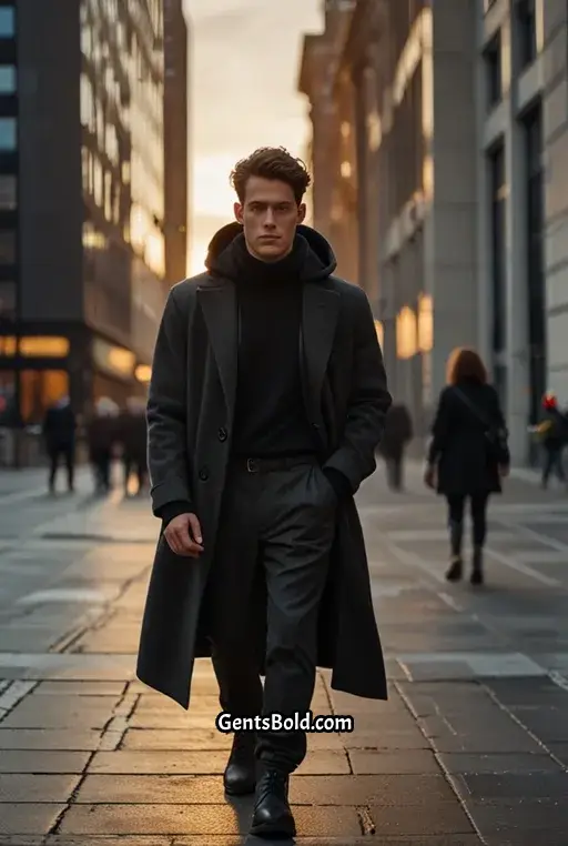 2. Black Hoodie with a Longline Coat