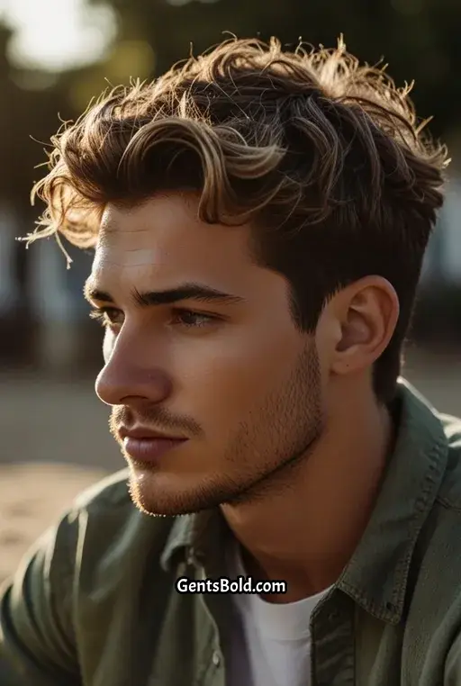 2. Textured Mid Fade with Loose Waves
