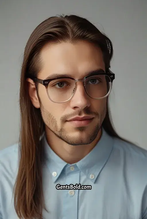 21. Straight Long Hair with Transparent Glasses
