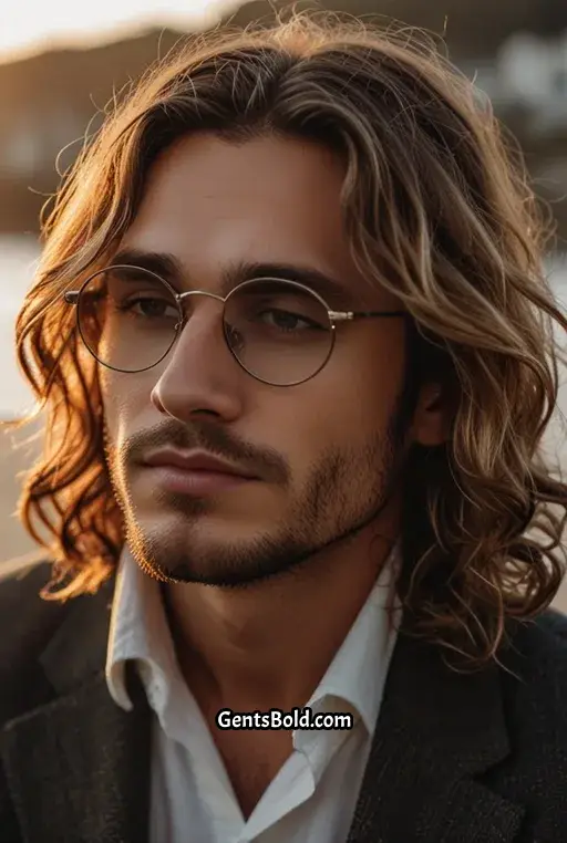 22. Long Hair with Natural Waves and Round Frames