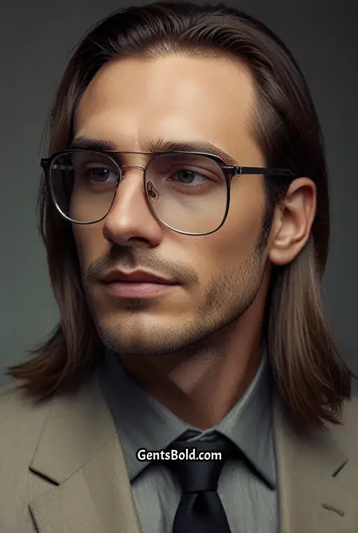 23. Elegant Long Hair with Thin Wireframe Glasses