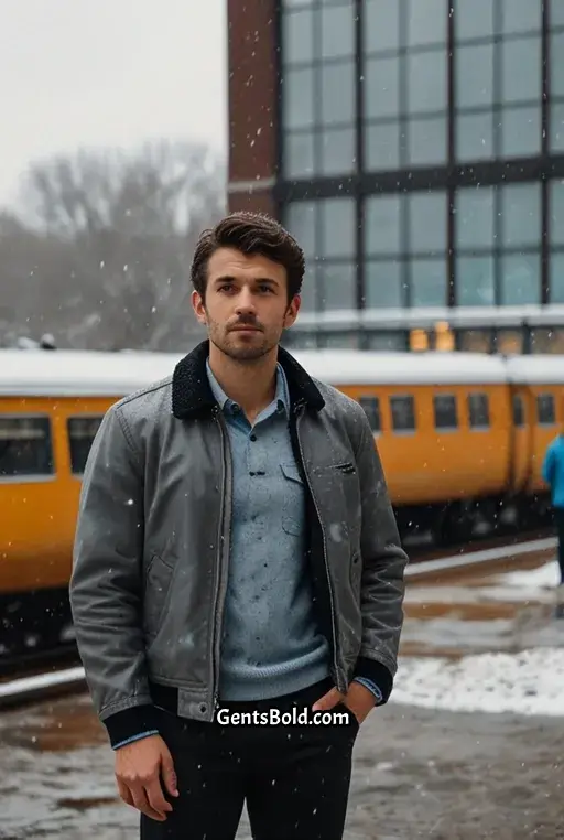 25. Grey Leather Jacket with White Sneakers