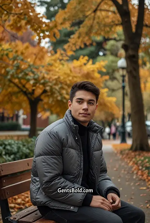 3. Casual Gray Turtleneck with a Puffer Jacket